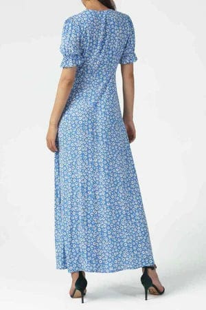 Robe longue bleue à fleurs bohème Ibiza Vibe