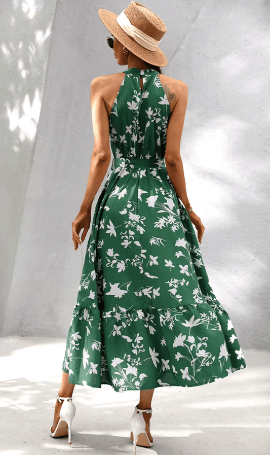 Robe longue bohème à fleurs vertes Ibiza Vibe