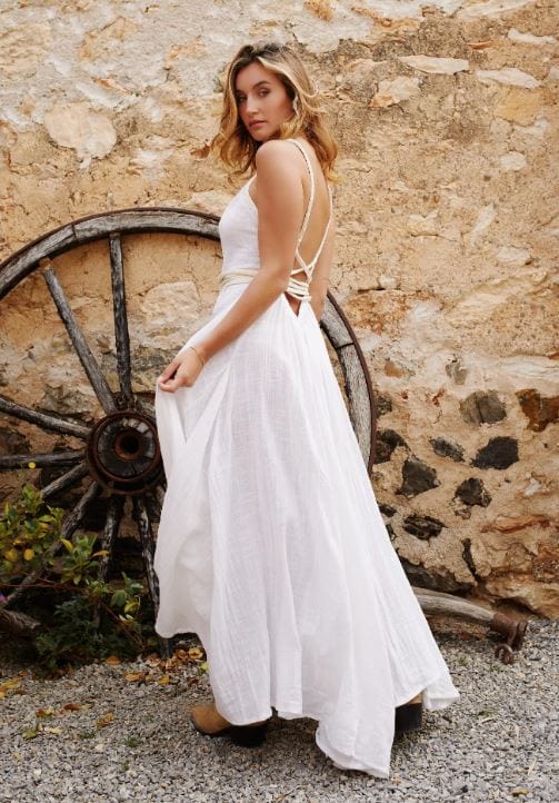 Robe longue bohème blanche à franges Ibiza Vibe