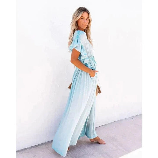 Robe longue bohème bleu clair Ibiza Vibe