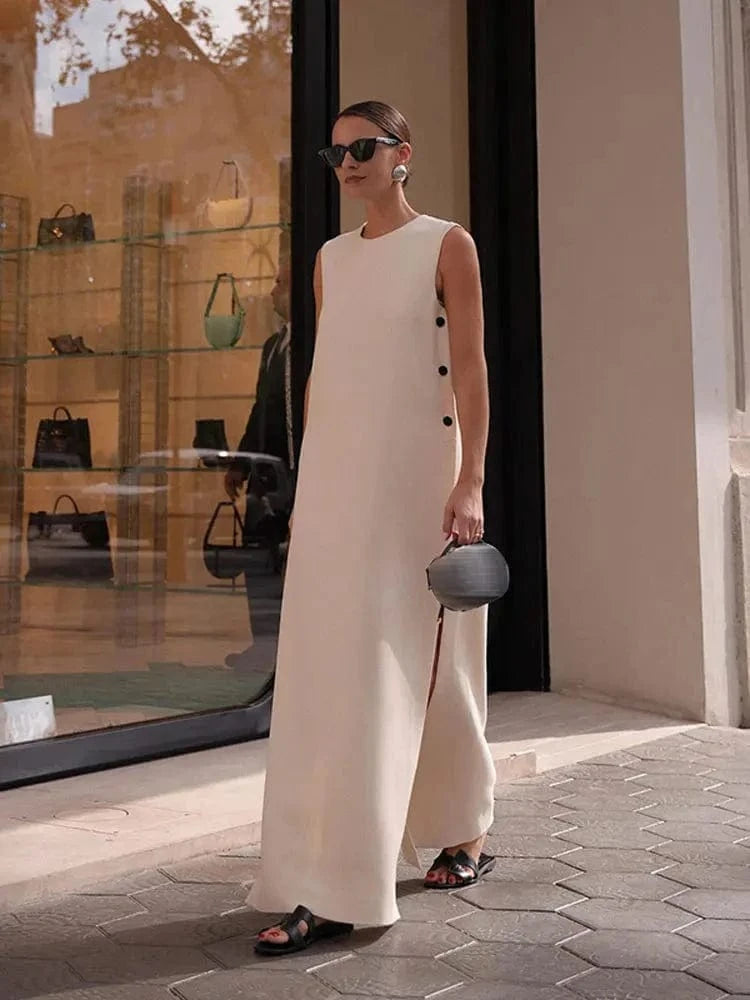 Robe longue bohème chic blanc crème avec fente Ibiza Vibe