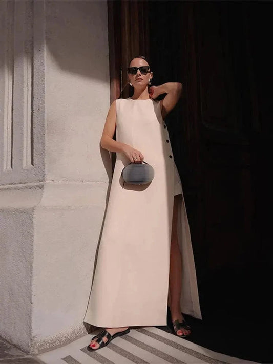 Robe longue bohème chic blanc crème avec fente Ibiza Vibe