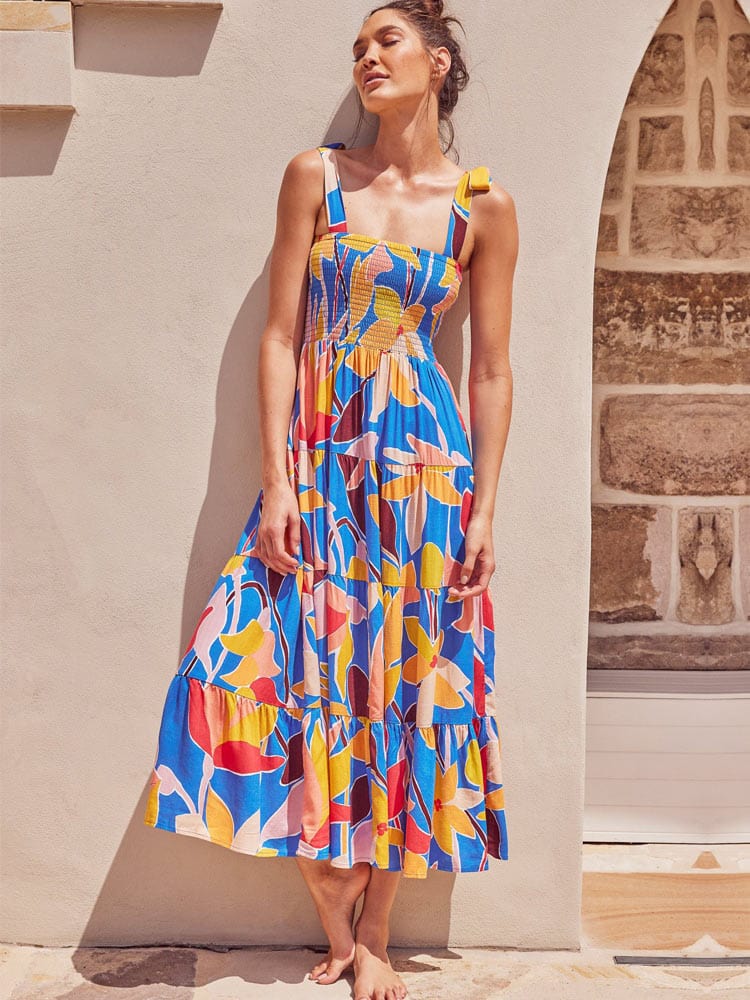 Robe longue d'été colorée à imprimé bohème Ibiza Vibe
