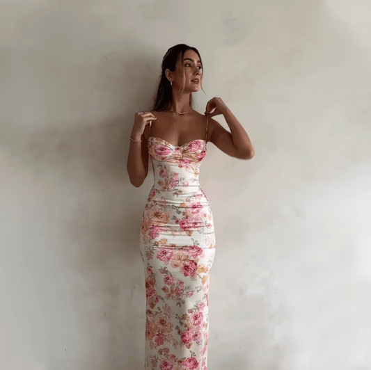 Robe longue d'été rose à fleurs Ibiza Vibe