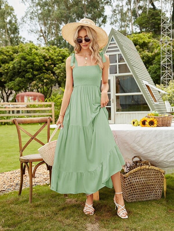Robe longue d'été verte style bohème Ibiza Vibe