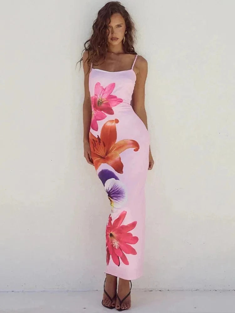 Robe longue rose multicolore bohème Fashion Ibiza Vibe