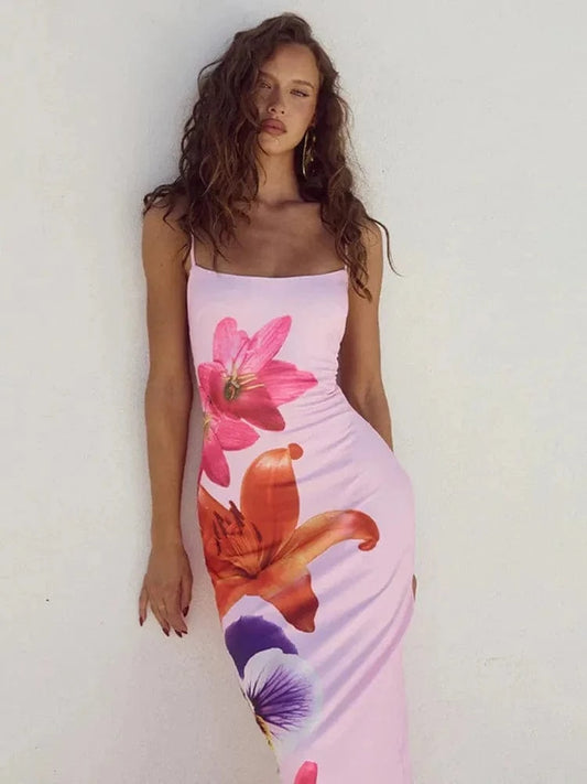 Robe longue rose multicolore bohème Fashion Ibiza Vibe