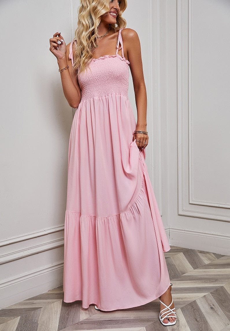 Robe longue rose simple à bretelles spaghetti Ibiza Vibe