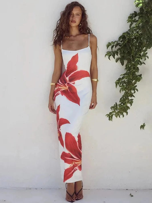 Robe longue rouge d'été bohème Fashion Ibiza Vibe