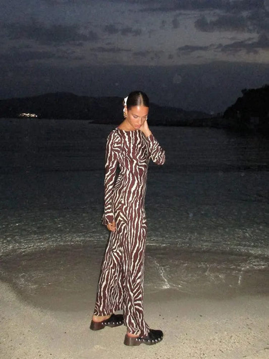 Robe longue style bohème à imprimé zèbre Ibiza Vibe