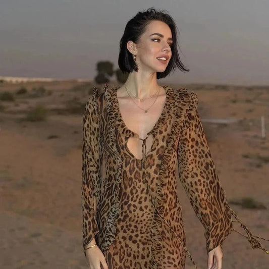 Robe Maxi Airy bohème à imprimé léopard Ibiza Vibe