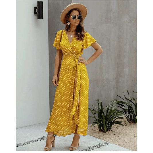 Robe mi-longue jaune style bohème Ibiza Vibe