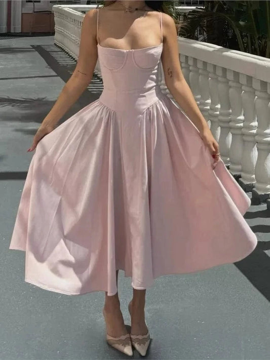 Robe midi rose avec haut corset Ibiza Vibe