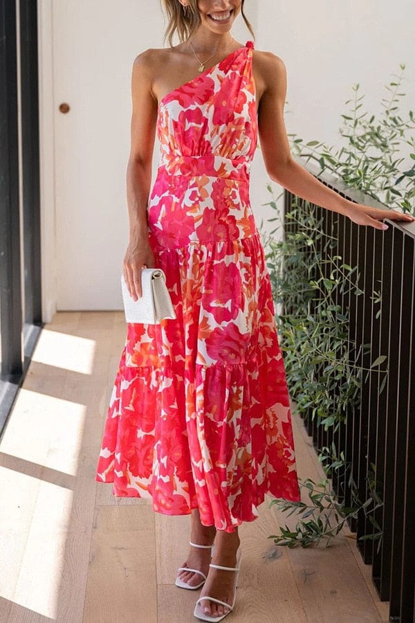 Robe midi rouge formelle à imprimé estival Ibiza Vibe