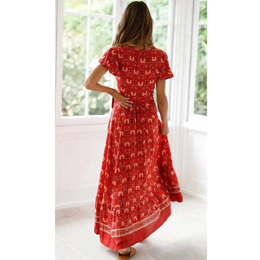 Robe rouge bohème à fente haute Ibiza Vibe