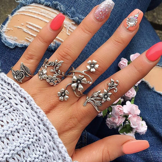 Bagues de conte de fées en argent serties de fleurs Ibiza Vibe