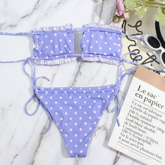 Bikini bandeau à volants Purple bohème Ibiza Vibe