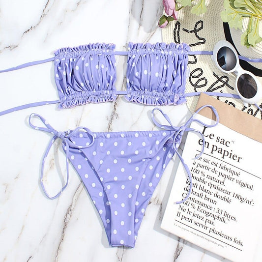 Bikini bandeau à volants Purple bohème Ibiza Vibe