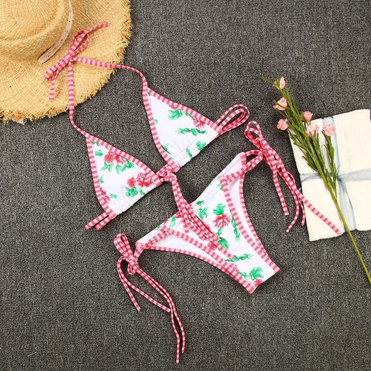 Bikini bohème à imprimé floral rose Ibiza Vibe