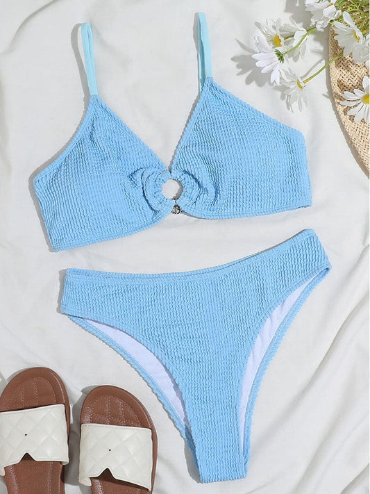 Bikini bohème bleu clair avec anneau Ibiza Vibe