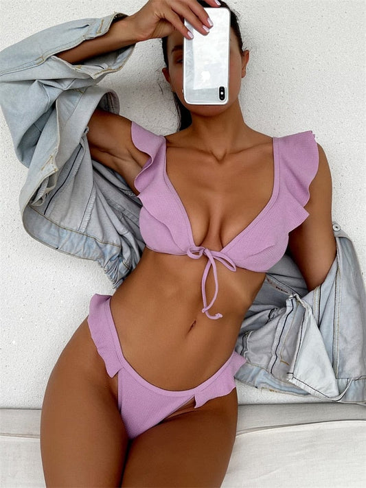 Bikini bohème rose à volants Ibiza Vibe