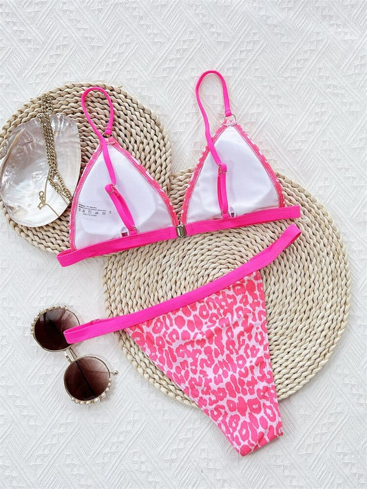 Bikini rose à imprimé léopard Ibiza Vibe