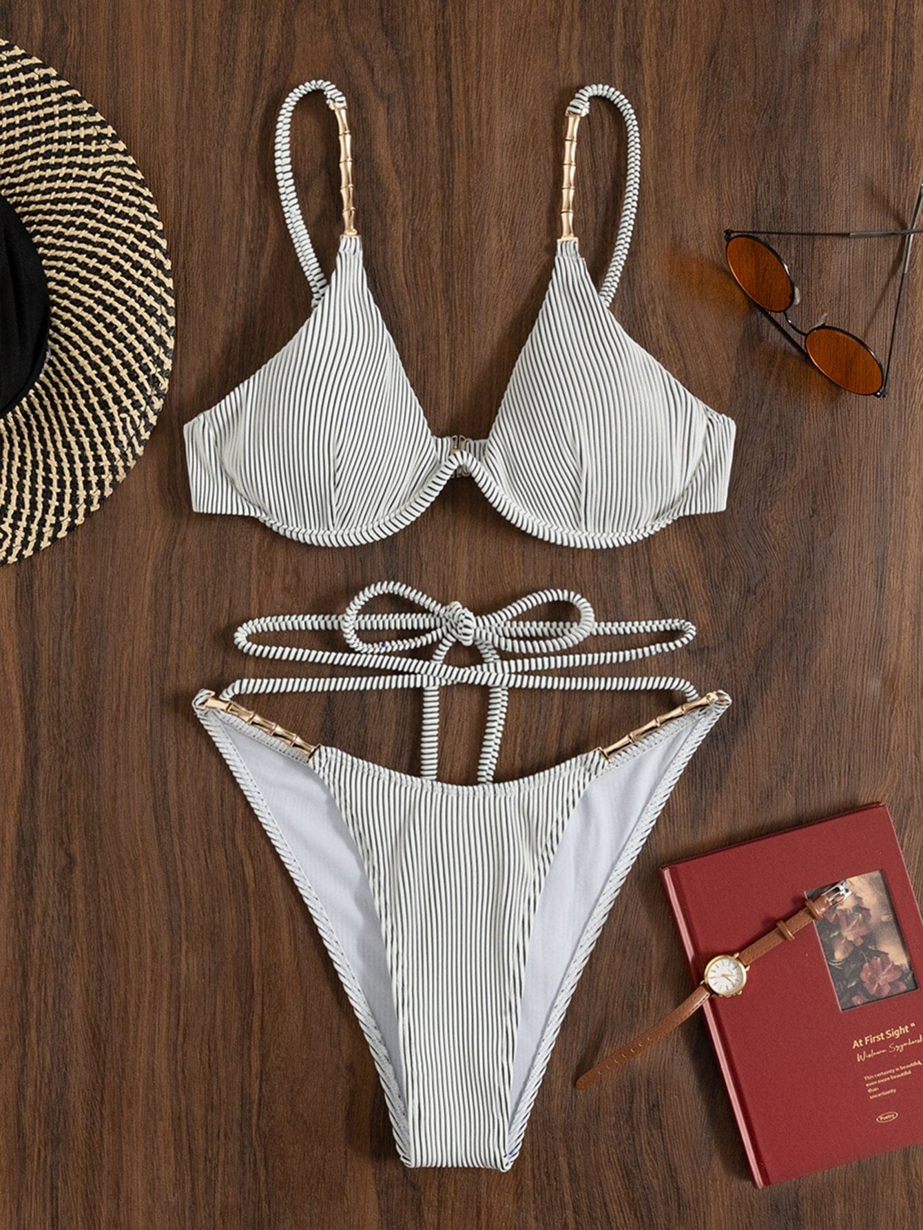 Bikini vintage à rayures grises Ibiza Vibe