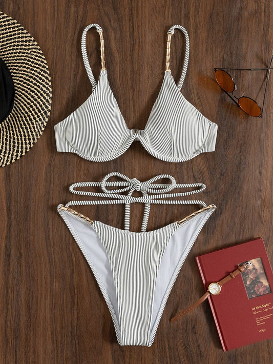 Bikini vintage à rayures grises Ibiza Vibe