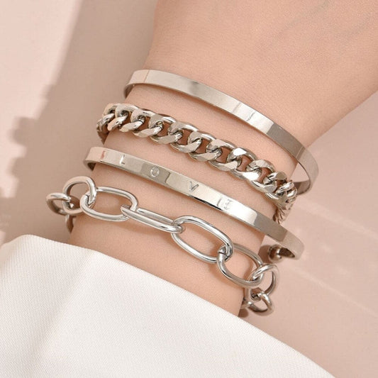 Bracelets épais en argent sertis avec amour Ibiza Vibe