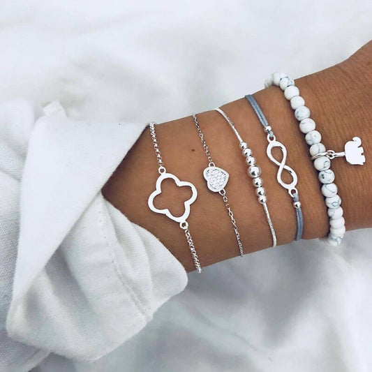 Bracelets légers sertis de tons marbrés et d'un cœur en diamant Ibiza Vibe