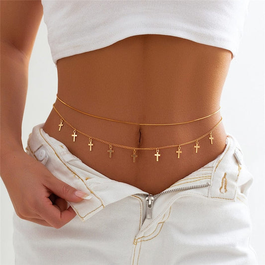 Chaîne de corps d'été avec breloques en forme de croix Ibiza Vibe