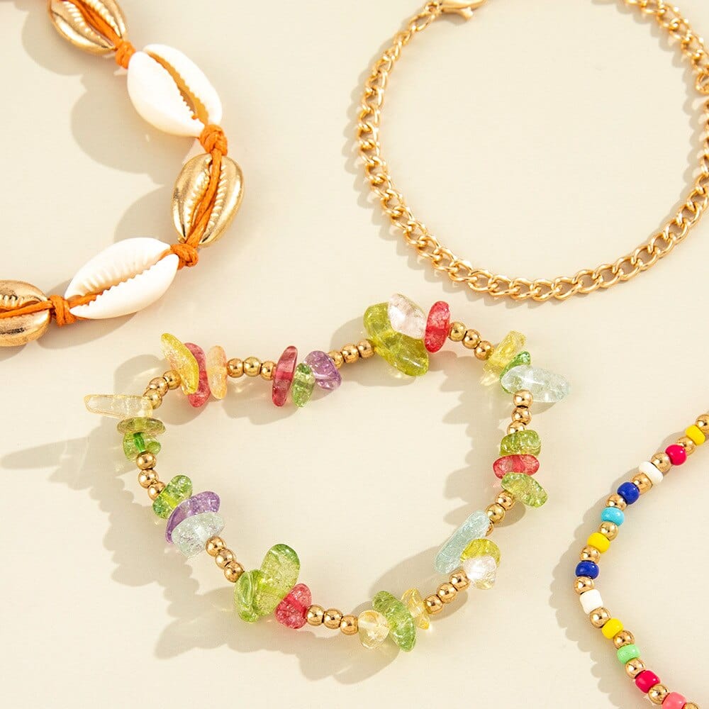 Ensemble de bracelets bohème colorés avec coquillages Ibiza Vibe