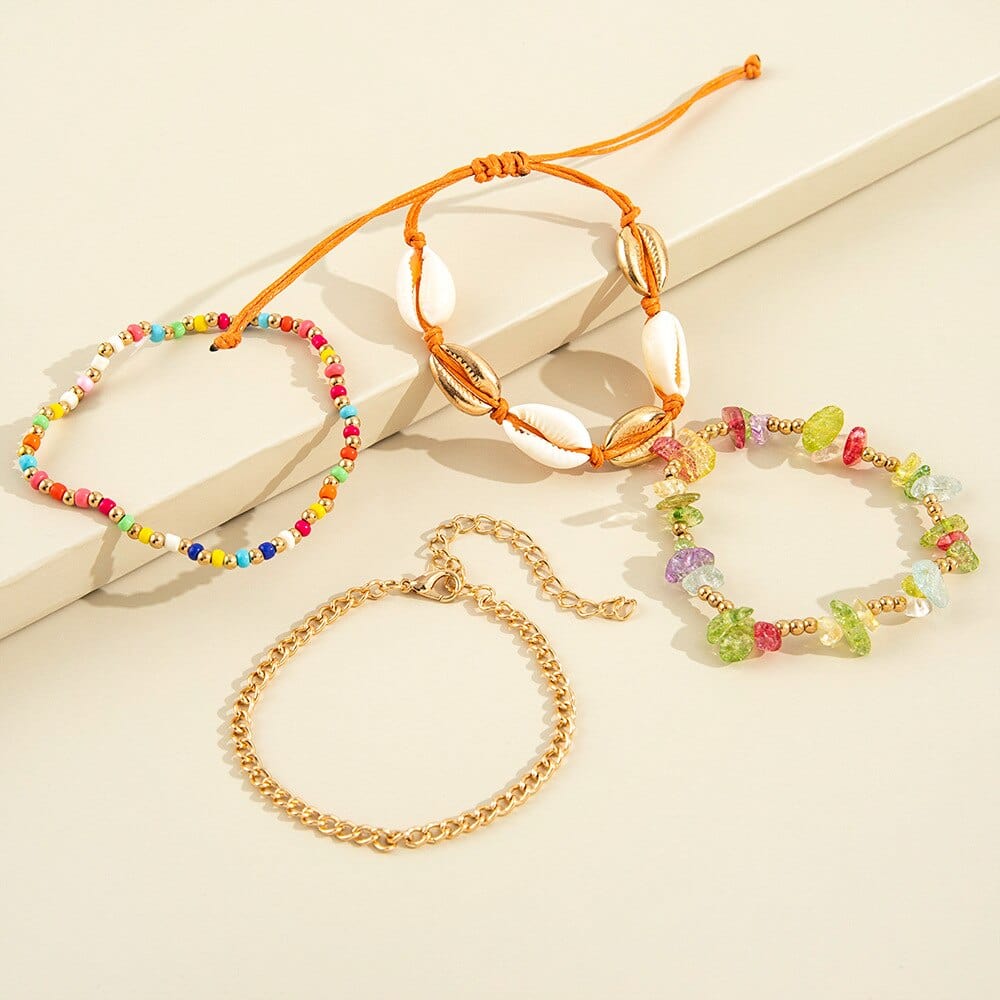 Ensemble de bracelets bohème colorés avec coquillages Ibiza Vibe