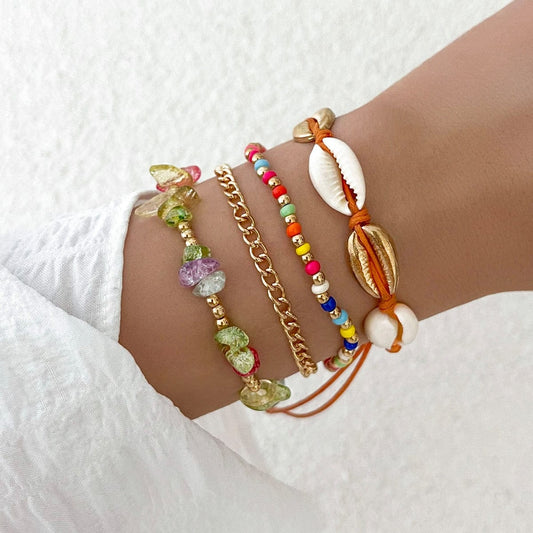 Ensemble de bracelets bohème colorés avec coquillages Ibiza Vibe