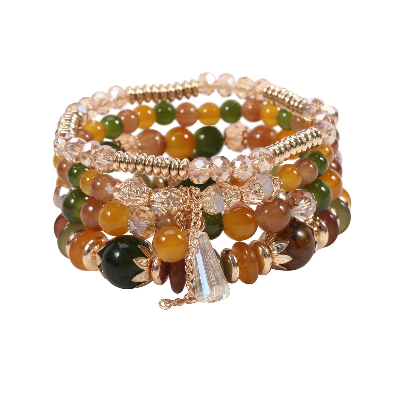 Ensemble de bracelets bohème marron et verts style hippie Ibiza Vibe
