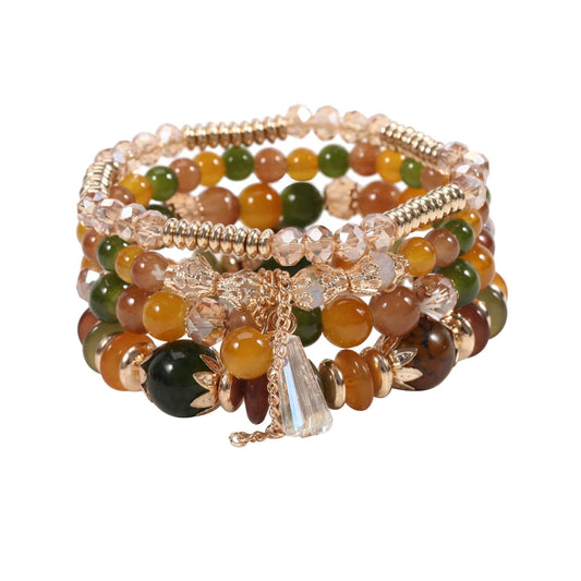 Ensemble de bracelets bohème marron et verts style hippie Ibiza Vibe