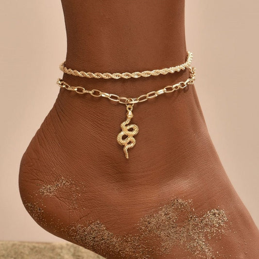 Ensemble de bracelets de cheville avec breloque serpent Ibiza Vibe