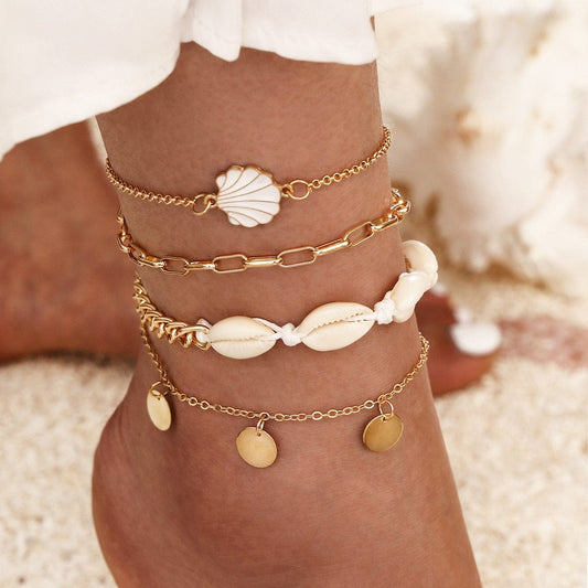 Ensemble de bracelets de cheville en or avec breloques coquillages Ibiza Vibe