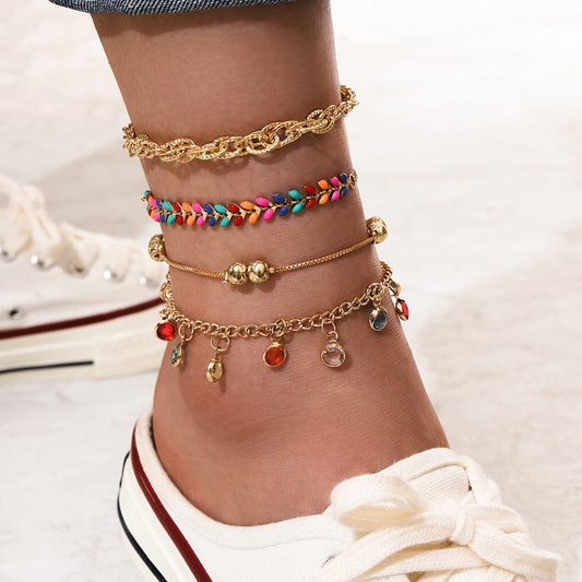Ensemble de bracelets de cheville en or coloré Ibiza Vibe
