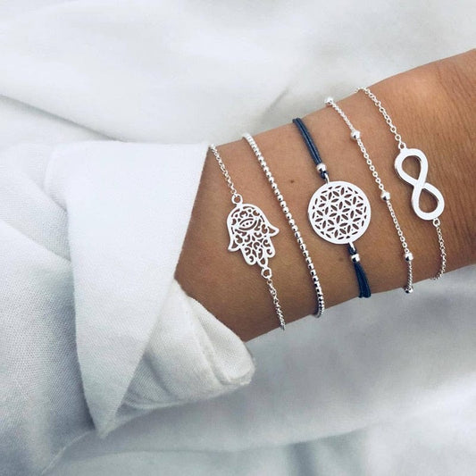 Ensemble de bracelets en argent avec breloques du marché hippie d'bohème Ibiza Vibe