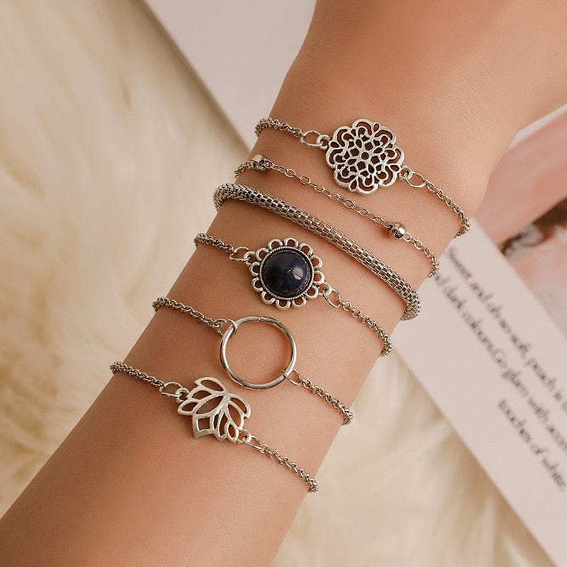 Ensemble de bracelets en argent avec breloques hippies estivales Ibiza Vibe