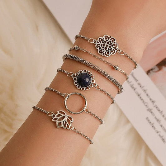 Ensemble de bracelets en argent avec breloques hippies estivales Ibiza Vibe