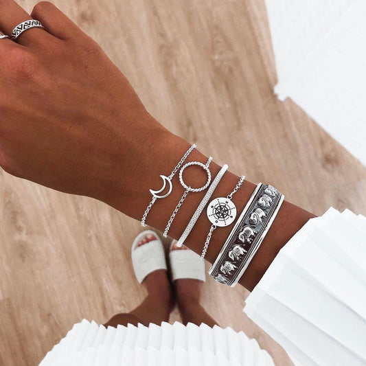 Ensemble de bracelets en argent avec éléphants Ibiza Vibe