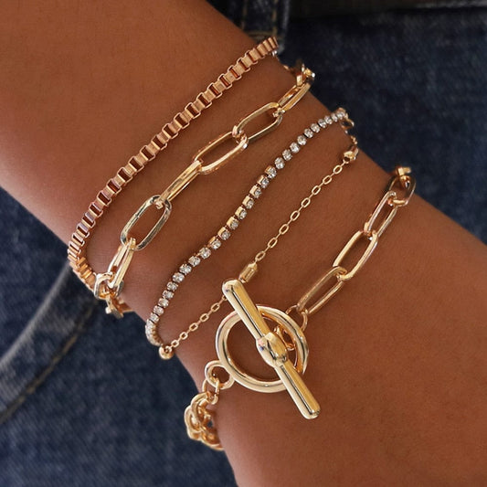 Ensemble de bracelets en or avec bracelet tennis Ibiza Vibe