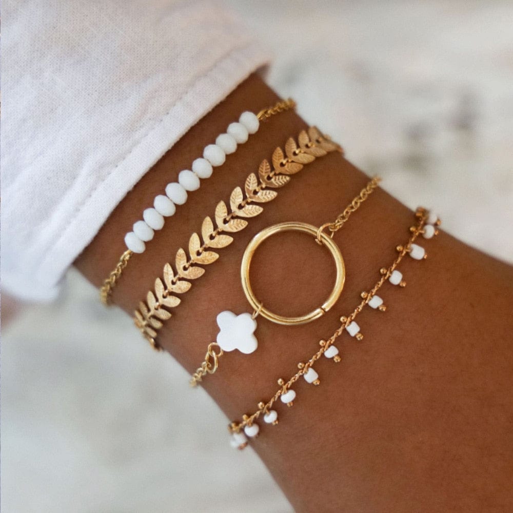 Ensemble de bracelets en or avec perles blanches Ibiza Vibe