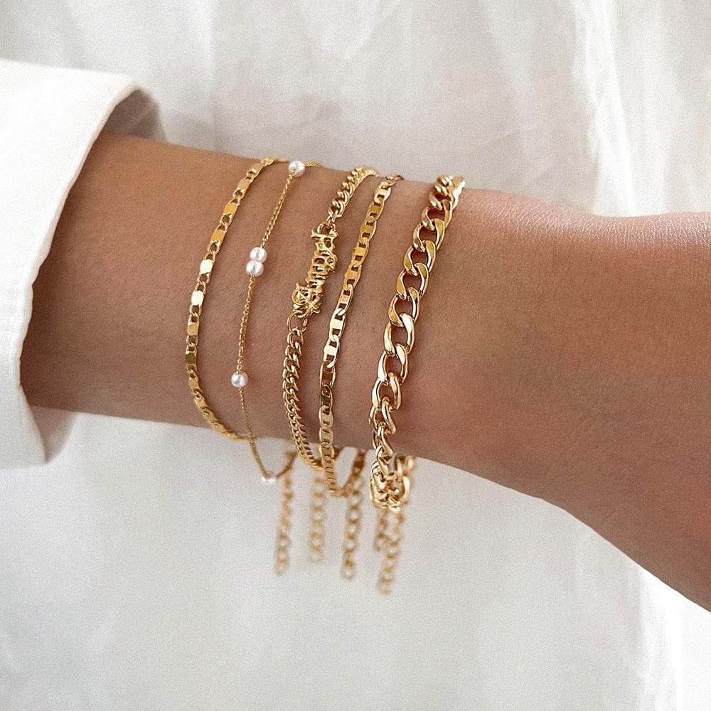 Ensemble de bracelets en or avec petites perles Ibiza Vibe