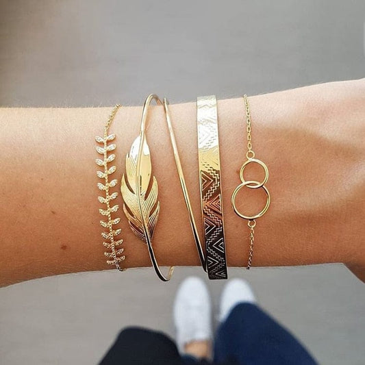 Ensemble de bracelets en or avec plumes Ibiza Vibe