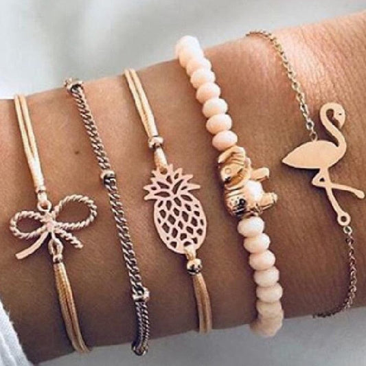 Ensemble de bracelets en or rose avec flamant rose Ibiza Vibe