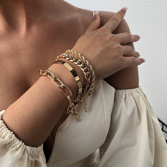 Ensemble de bracelets industriels dorés de taille moyenne Ibiza Vibe