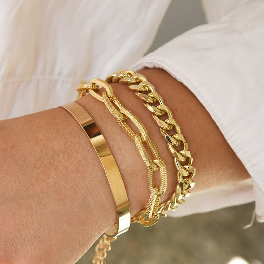 Ensemble de bracelets industriels dorés de taille moyenne Ibiza Vibe